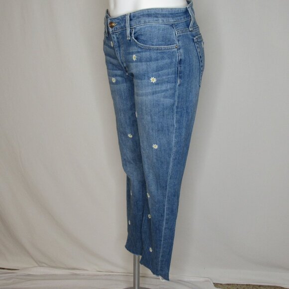 Joe's Jeans THE ICON Mid Rise Skinny Crop Blue Daisy Embroidered Raw Edge 30 - Picture 4 of 12